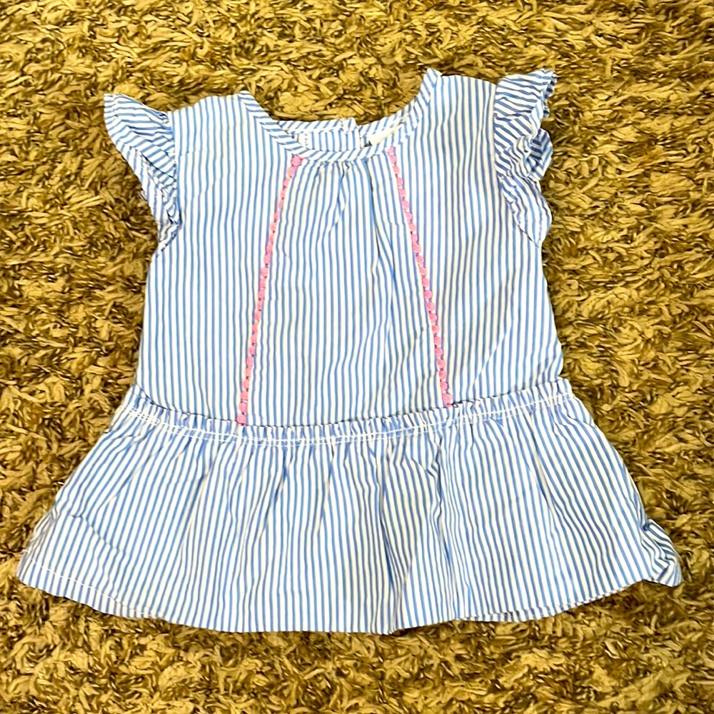 Carters Peplum shirt blue white stripe with hot pink detail 6 months